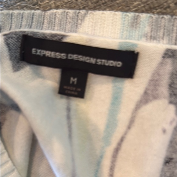 Express Blue and Yellow Graphic Cardigan with 3/4 Sleeves - Picture 3 of 3